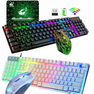 Wireless/Wired Gaming Keyboard Mouse Combo For PC PS4 LED Backlit Rechargeable