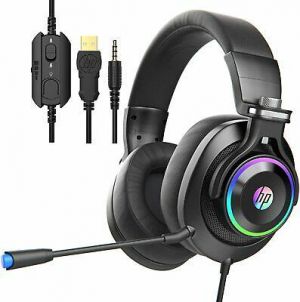 HP Wired Gaming Headset, Adjustable Mic LED Light, for PS4, Nintendo Switch H500